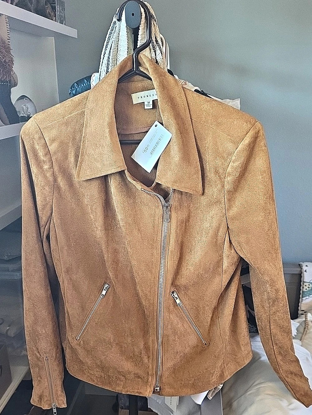 Promesa Faux Suede Zip Jacket in Brown, Medium